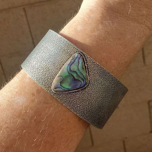 New Abalone Shell Adjustable 925 Silver Cuff Statement Bracelet. - Picture 12 of 13